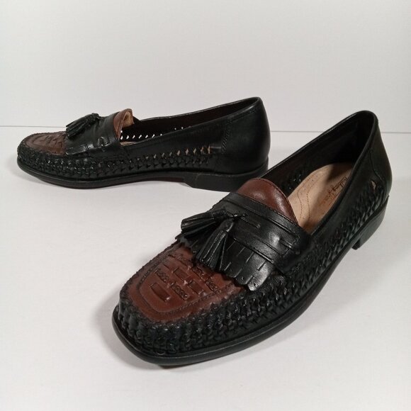 Brass Boot Walking Gloves Loafer Shoes Men 8.5 M Woven Leather Tassel Slip On - Picture 1 of 16